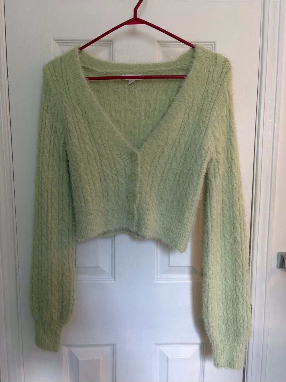 Garage Pale Sage Green V-Neck Cropped Button Cardigan